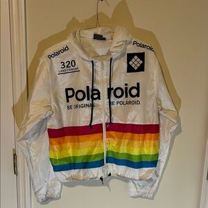 Polaroid White Windbreaker with Rainbow Design